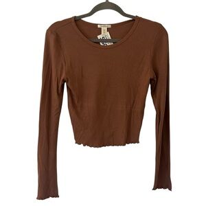 NEW Brown Bozzolo Crop Top Long Sleeve Shirt Casual Design Women’s Size Medium!
